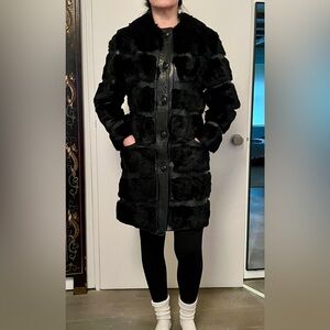 Vintage Black Leather and Fur Coat
